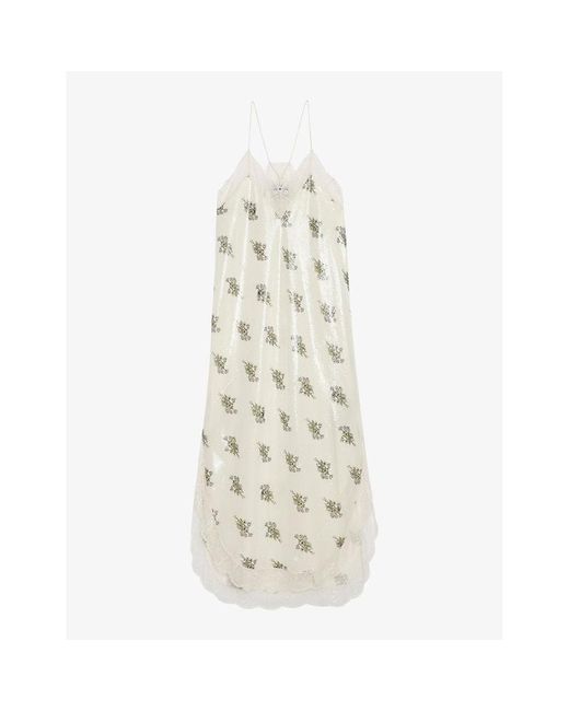 Zadig & Voltaire White Floral-print Lace-trim Woven Maxi Slip Dress