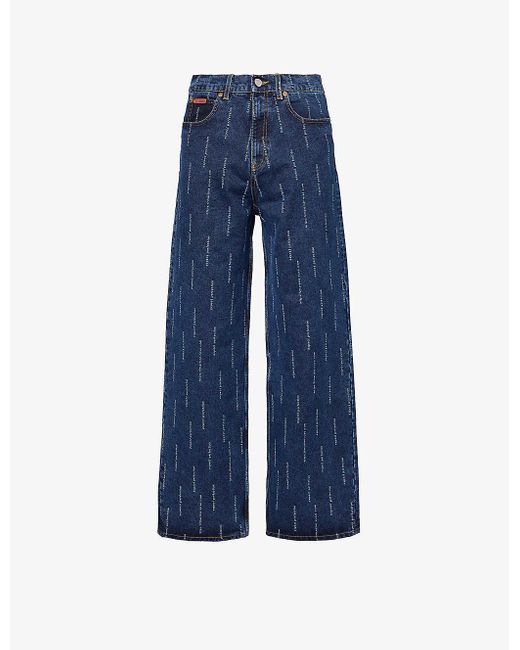 Martine Rose Blue Text-print Wide-leg High-rise Jeans X for men