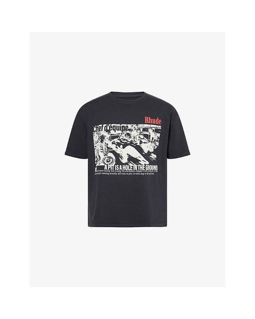 Rhude Black Grand Prix Printed Cotton T-Shirt for men