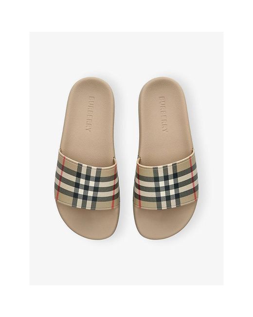 Burberry Natural Furley Checked Rubber Slides