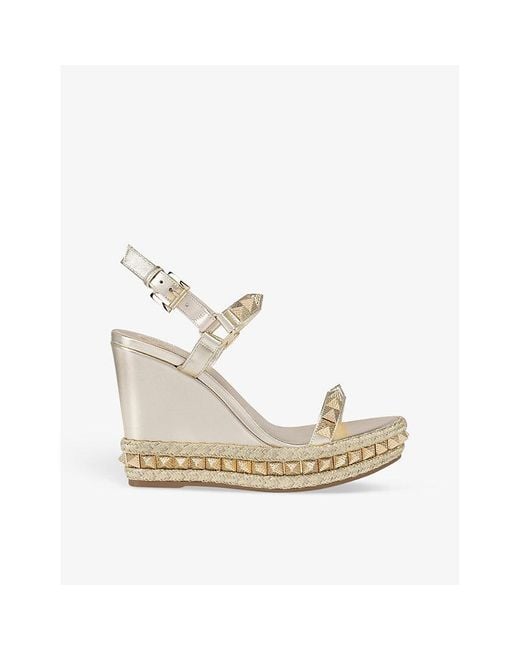 Christian Louboutin Natural Pyraclou 110 Stud-embellished Leather Heeled Wedge Sandals