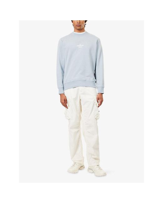 Stone Island Blue Archive-Print Brand-Print Cotton-Jersey Sweatshirt for men