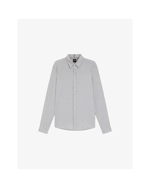 Boss Gray Collared Regular-Fit Cotton-Blend Shirt for men