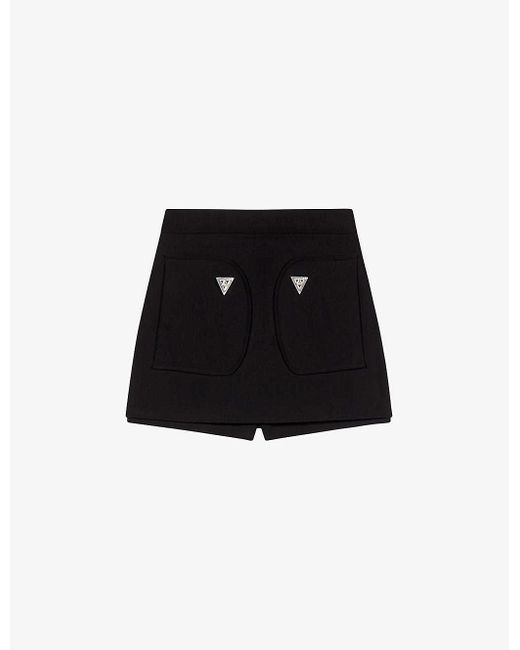 Maje Black Triangle Hardware-embellished Stretch-woven Mini Shorts