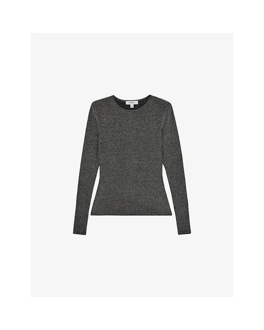 Reiss Black Saraphina Metallic Stretch-Knit Top