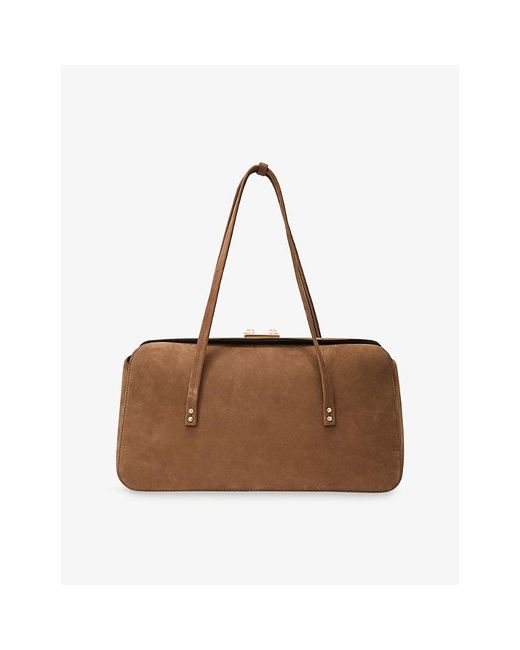 Reiss Brown Branded Suede Bowling Bag