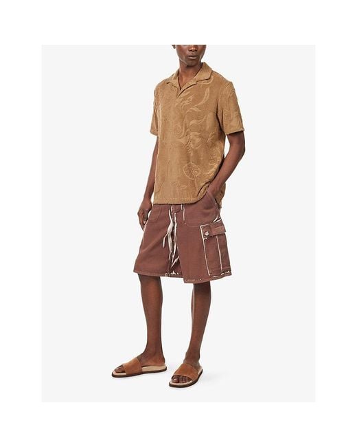 Oas Brown Devore Pattern Cotton-Blend Polo Shirt for men