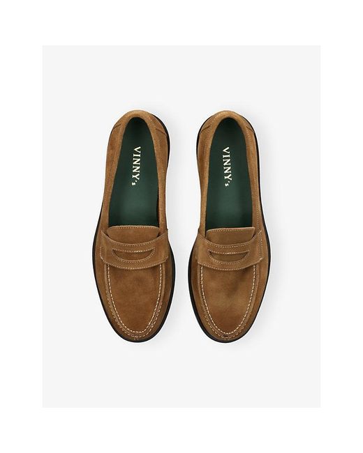 VINNY'S Brown Bobbee Suede Loafers for men