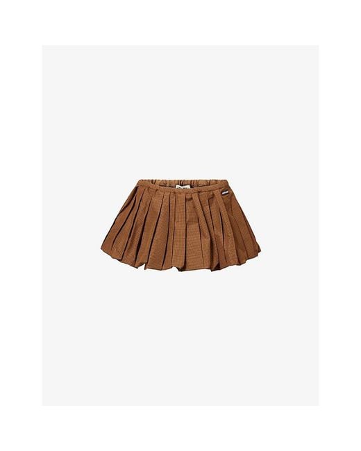 Miu Miu Brown Pleated Technical Woven Mini Skirt