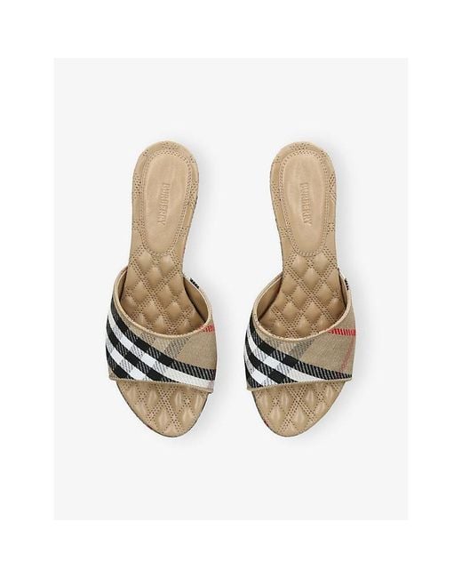 Burberry White Sloane 45 Check Canvas Mules