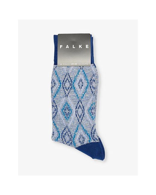 Falke Blue Ikat Spell Graphic-pattern Knitted Socks for men