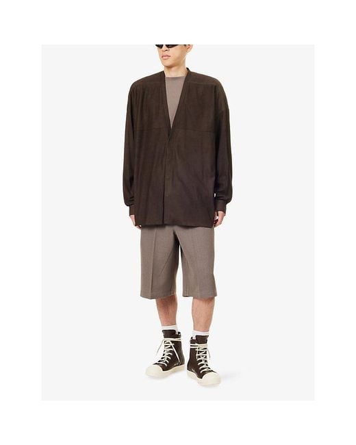 Rick Owens Brown Relaxed Larry Leather Shirt for men