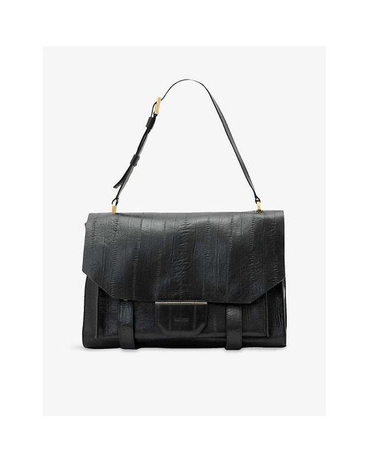 AllSaints Black Ursa Eel-Embossed Leather Satchel Bag