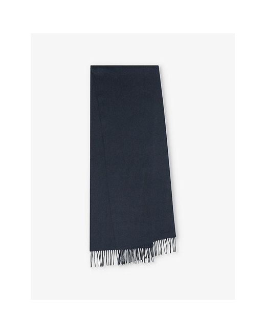 Reiss Blue Picton Fringed-Trim Wool And Cashmere-Blend Scarf for men