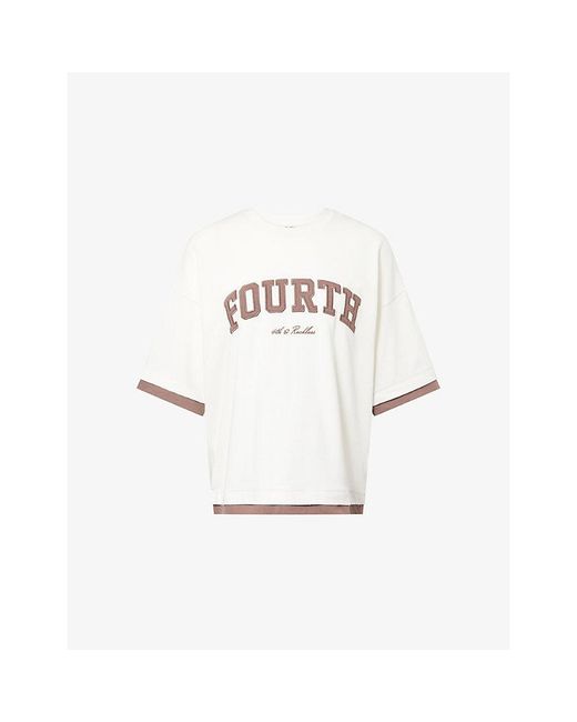 4th & Reckless White Mil Brand-Print Cotton T-Shirt