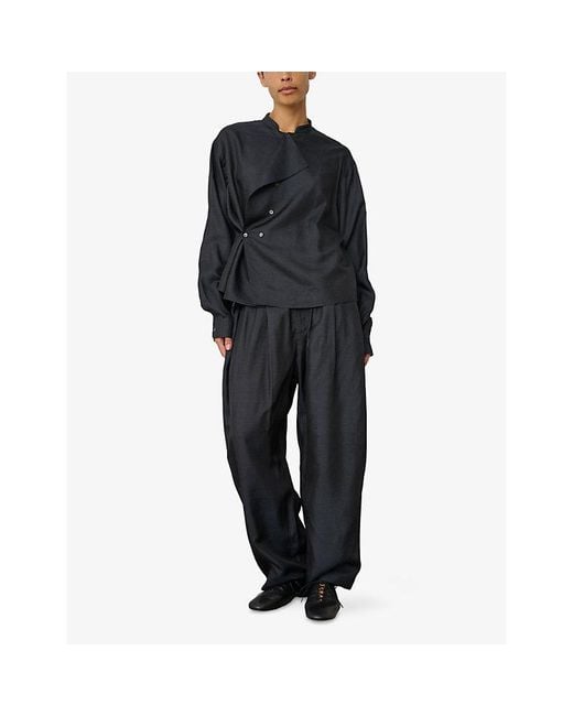 Soeur Black Hampton Mandarin-Collar Silk Blouse