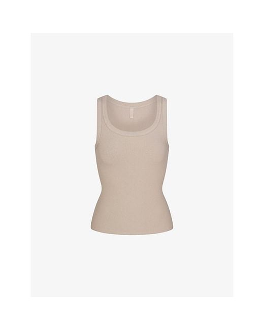 Skims Natural Scoop-Neck Ribbed Stretch-Cotton Tank Top