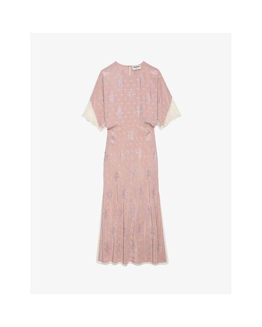 Zadig & Voltaire Pink Jacquard Crystal-embellished Silk Midi Dress