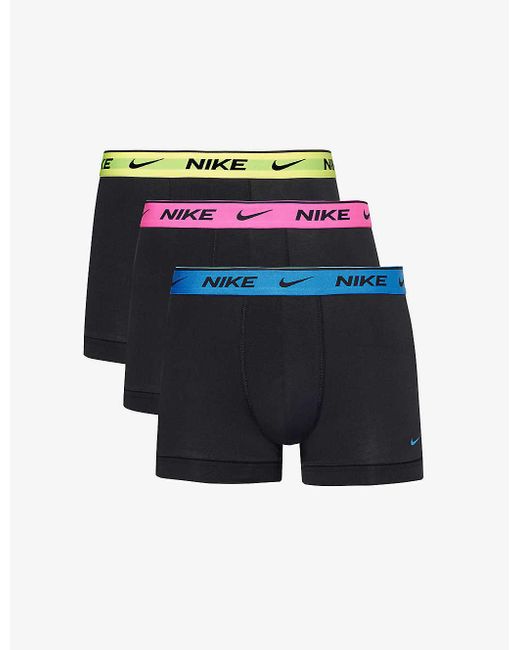 Nike Blue Logo-waistband Pack Of Three Stretch-cotton Trunks X for men