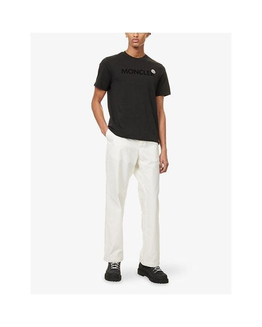 Moncler Black Crewneck Logo-Patch Cotton T-Shirt for men