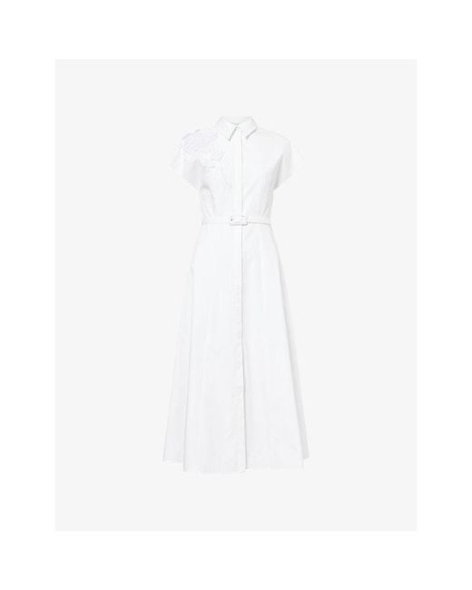 Huishan Zhang White Maddalena Belted Cotton-Blend Midi Dress