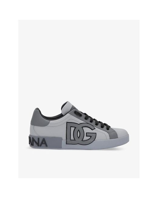 Dolce & Gabbana Gray Portofino Branded Leather Low-top Trainers for men