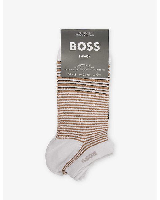 Boss White Bamboo Stripe-pattern Pack Of Two Stretch-woven Blend Socks for men