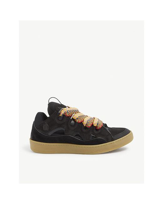 Lanvin Black Curb Lace-up Leather, Suede And Mesh Low-top Trainers for men
