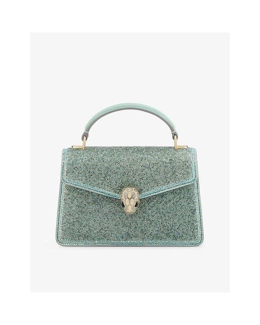 BVLGARI Green Crystal-Embellished Suede Top-Handle Bag