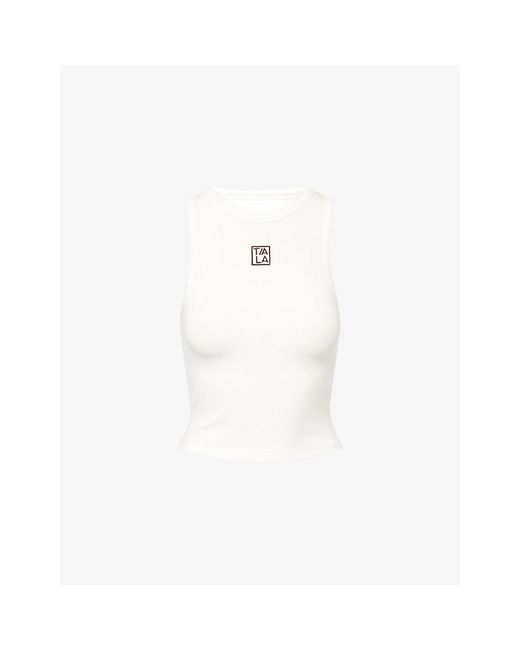 WE Are Tala White 365 Ribbed Logo Racer Stretch-Woven Top