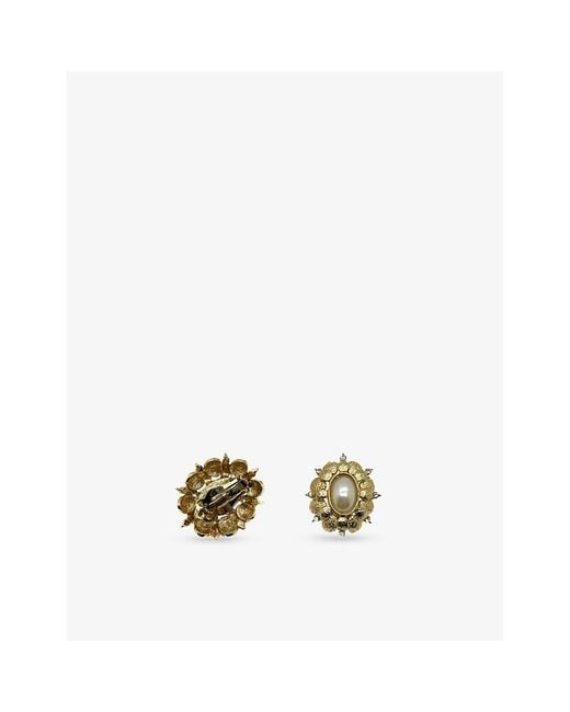 JENNIFER GIBSON JEWELLERY Metallic Pre-Loved Jgj Oval-Plated Metal And Faux-Pearl Stud Earrings