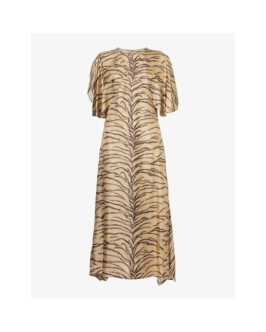Stella McCartney Natural Tural Animal-print Relaxed-fit Silk Midi Dress