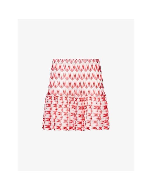 Missoni Red Floral-Print Knitted Mini Skirt