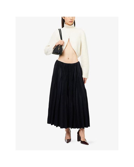 Alaïa Blue Pleated Flannel Wool Midi Skirt