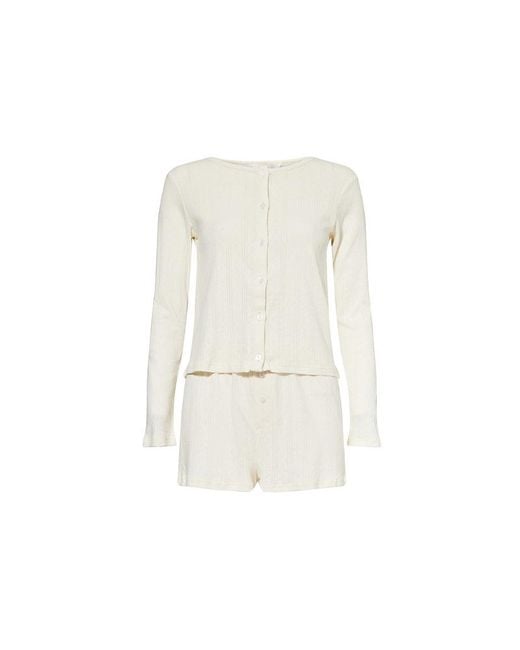 THE NAP CO White Pointelle Open-Work Cotton-Knit Pyjama Set