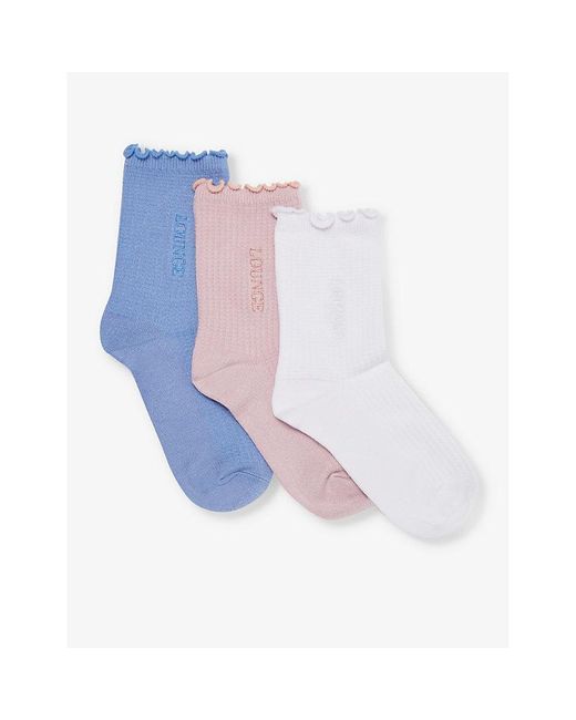 Lounge Underwear Blue Logo-embroidered Pack Of Three Knitted Socks