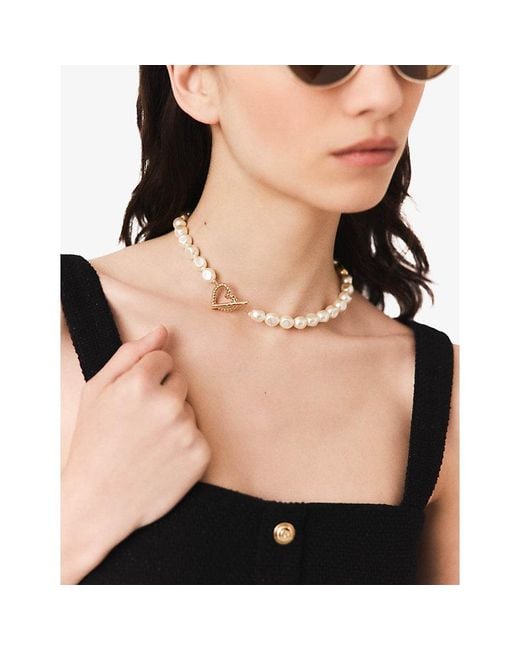 Maje White Pearl Brass Choker Necklace