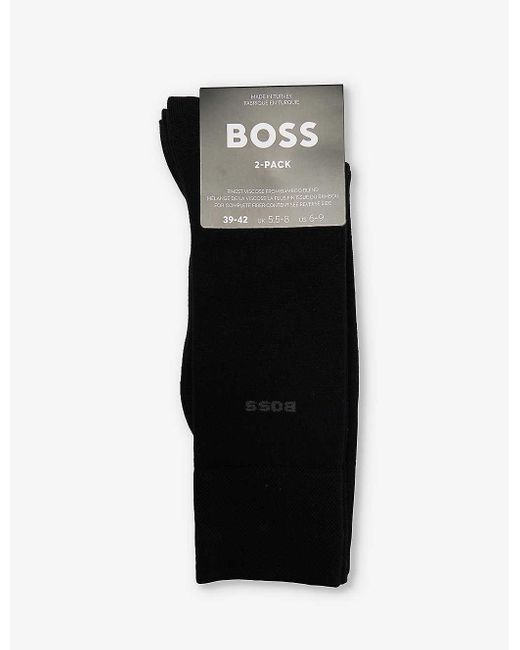 Boss Black Bamboo Logo-print Pack Of Two Stretch-woven Blend Socks for men