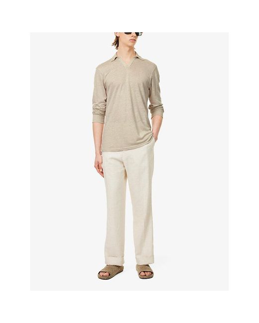 Orlebar Brown Natural Felix Long-sleeved Linen Polo Shirt for men