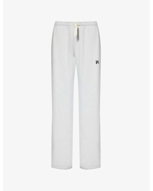 Palm Angels White Brand-embroidered Wide-leg Relaxed-fit Twill Trousers for men