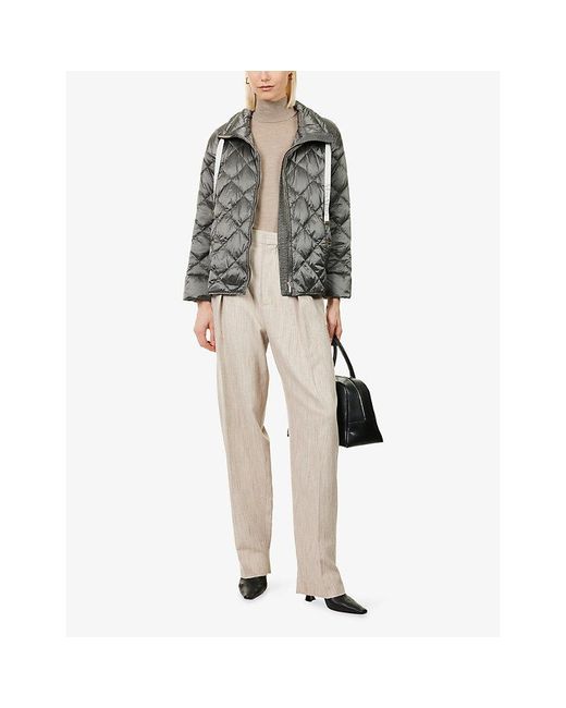 Max Mara Gray Quilted Short Nylon-Down Jacket