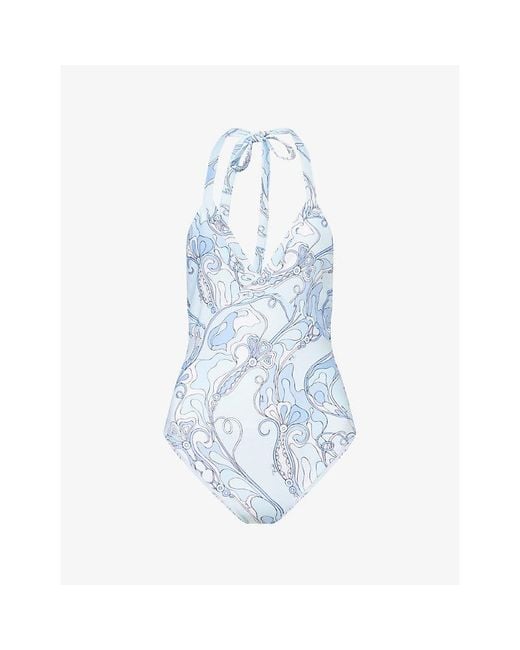 Emilio Pucci Blue Orchidee Printed Swimsuit
