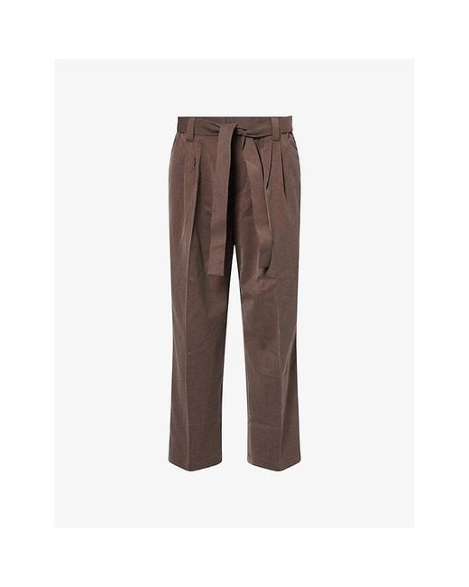The Couture Club Brown Belted Barrel-Leg Woven Trousers for men