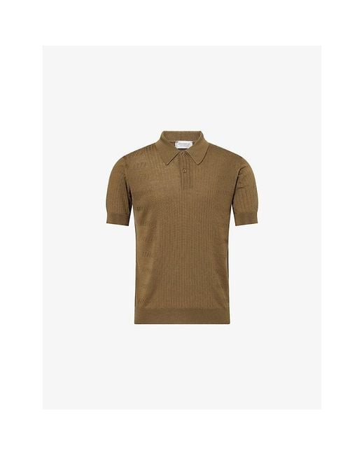 John Smedley Green Croall Ribbed Merino-Wool Polo Shirt for men