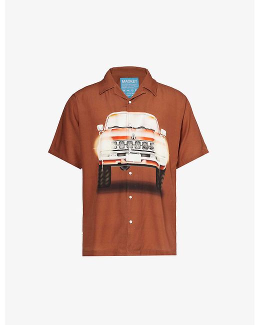 Market Brown Keep Honking Graphic-print Woven Shirt X for men