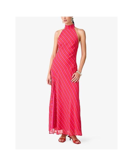 OMNES Red Elsie Stripe-Print Chiffon Maxi Dress
