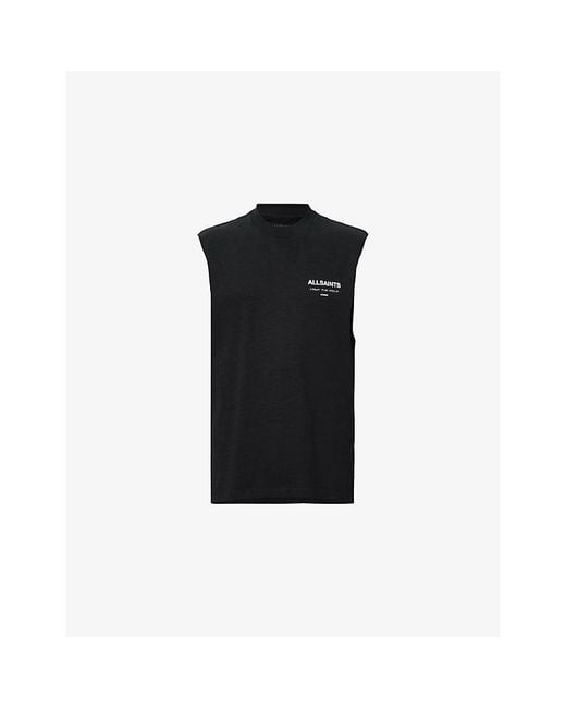 AllSaints Black Underground Graphic-Print Sleeveless Cotton T-Shirt for men