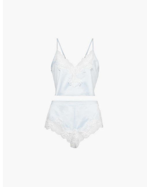 Bluebella White Isabella Lace-trim Satin Pyjama Set