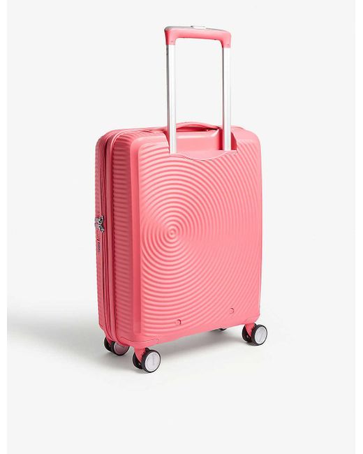 Red American Tourister Soundbox Expandable Four-wheel Cabin Suitcase 55cm in Coral Red Womens Bags Luggage and suitcases 