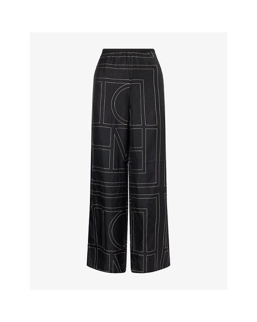 Totême Black Monogram-Print Silk-Twill Pyjama Bottoms
